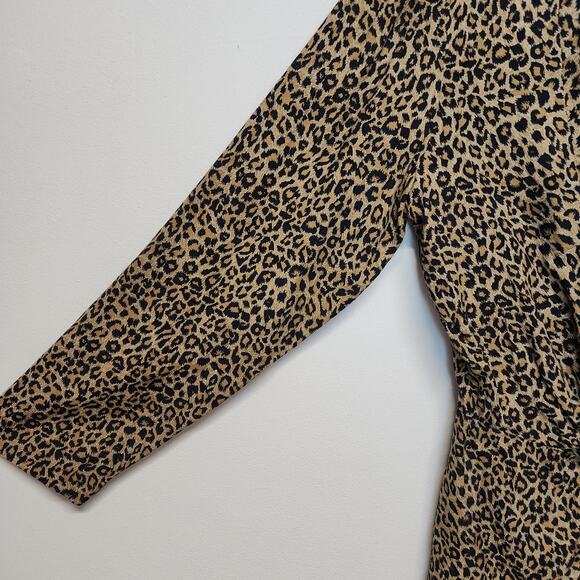 Vintage Leopard Tie Front Peplum Top Size M/L Pleated Button Closure Long Sleeve - Picture 7 of 14